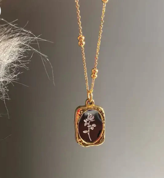 24k Premium Gold Rose Beaded Chain Pendant ✨