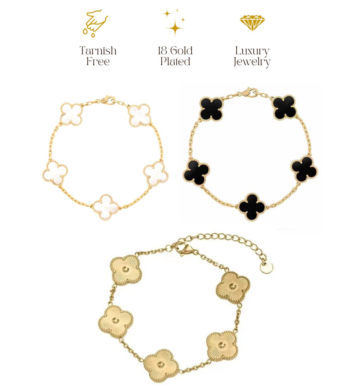 ✨ Best selling 18k Gold 3 Clover bracelet Stack Set ✨