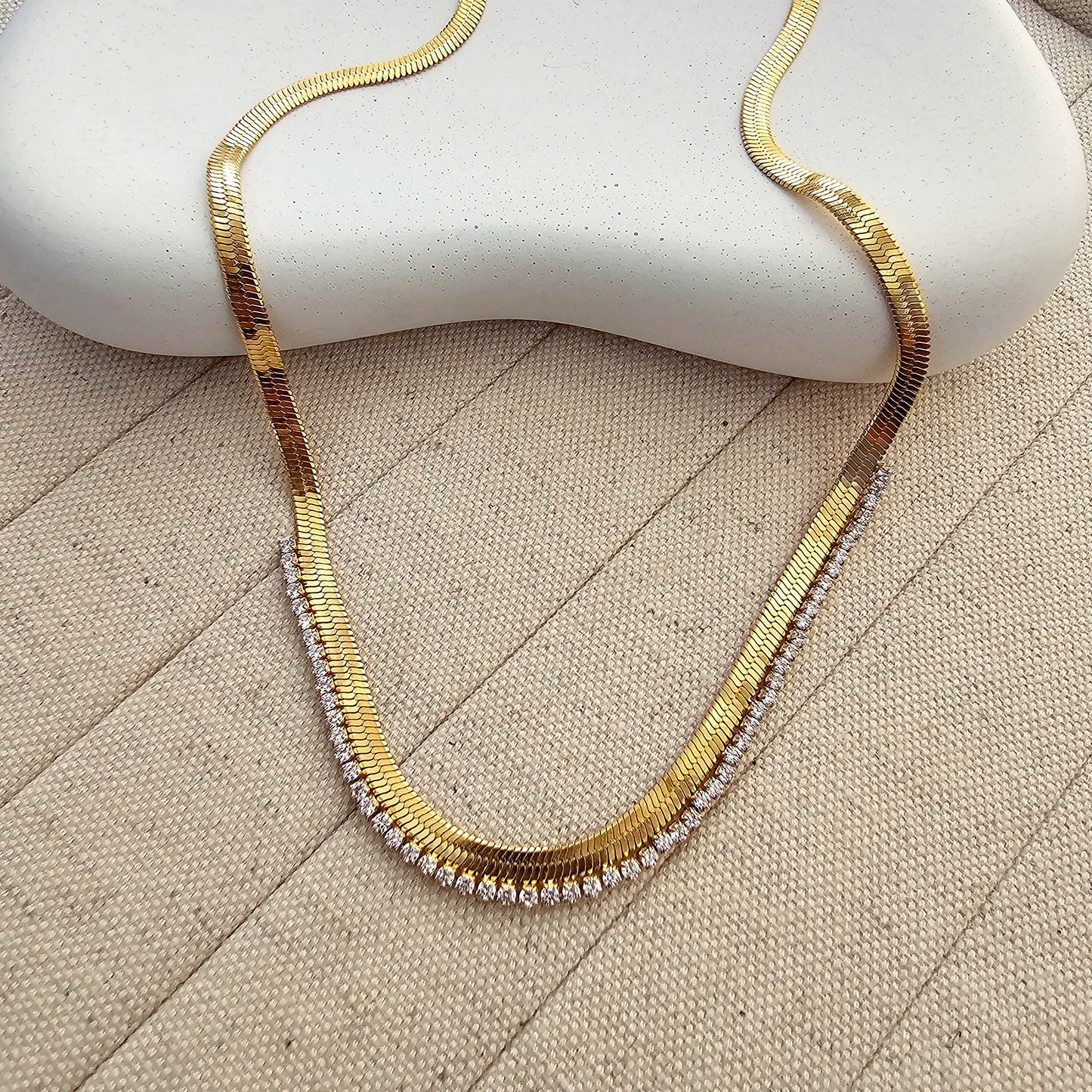 ✨22k Gold Zircon Studded Snake Chain Necklace pendant ✨