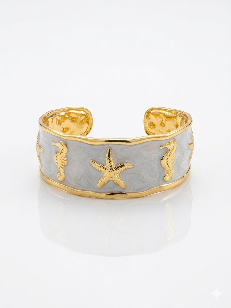 ✨Exquisite Stainless steel Gold white Enamel Cuff Bracelet ✨