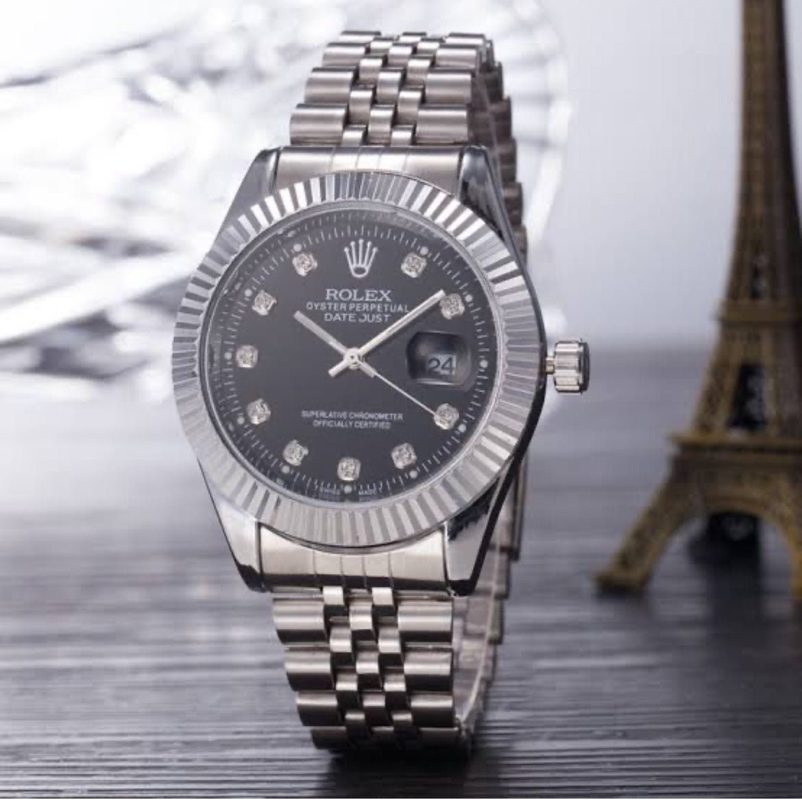 Braided Silver Perpetual BlacK dial Jubilee Watch ✨