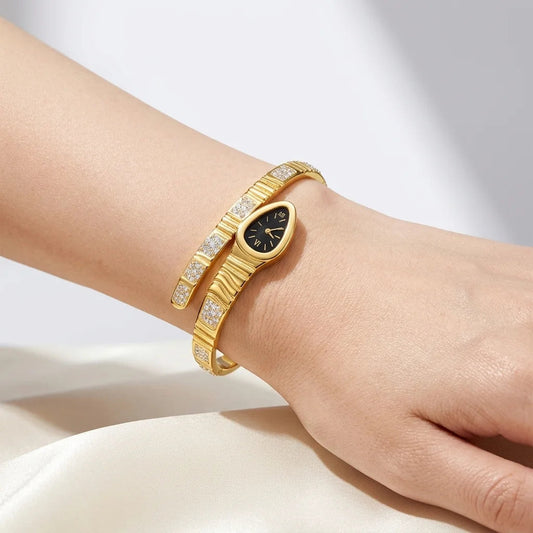 ✨Stainless steel Gold Diamanté Black Dial Cuff Bracelet ✨