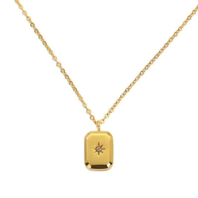 ✨Stainless steel Gold Brick Crystal Pendant ✨