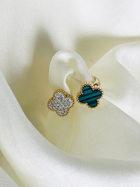 ✨Stainless steel Crystal Diamantes Green Clovie Ring ✨