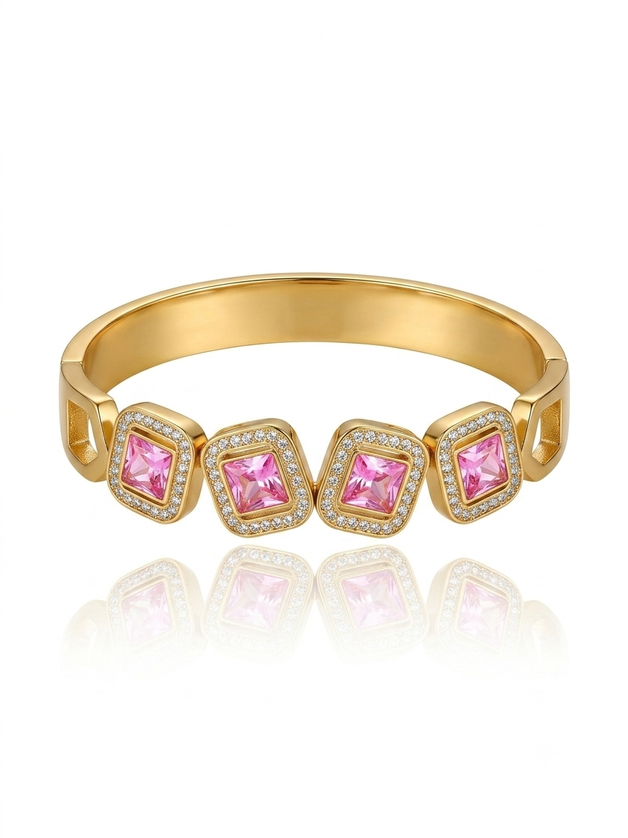 ✨Stainless steel Gold Pink Crystal studded Irregular Cuff Bracelet ✨