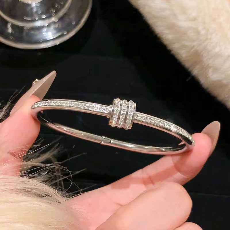 ✨Stainless Steel Silver Crystal Studded Carte Cuff Bracelet✨