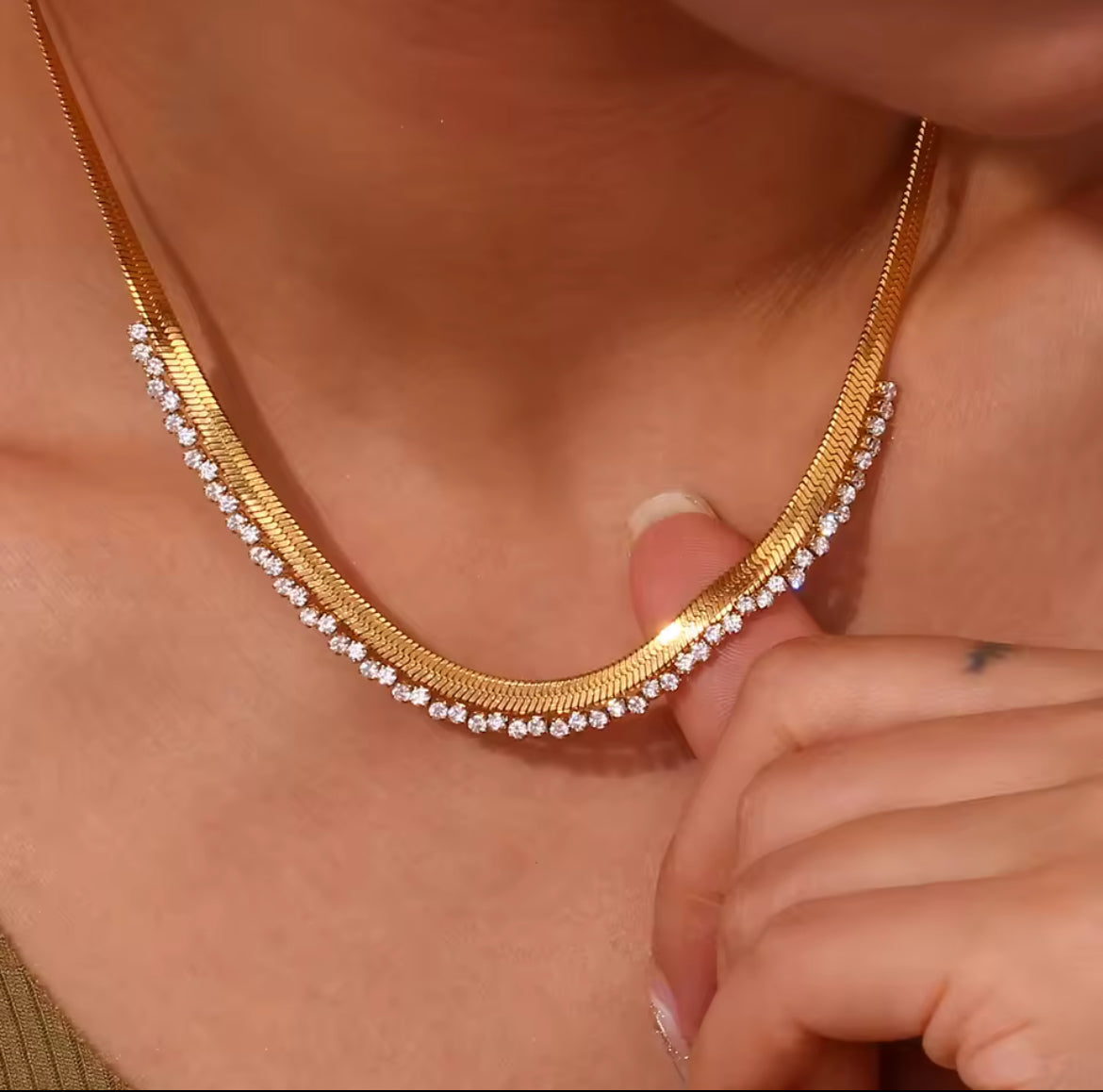 ✨22k Gold Zircon Studded Snake Chain Necklace pendant ✨