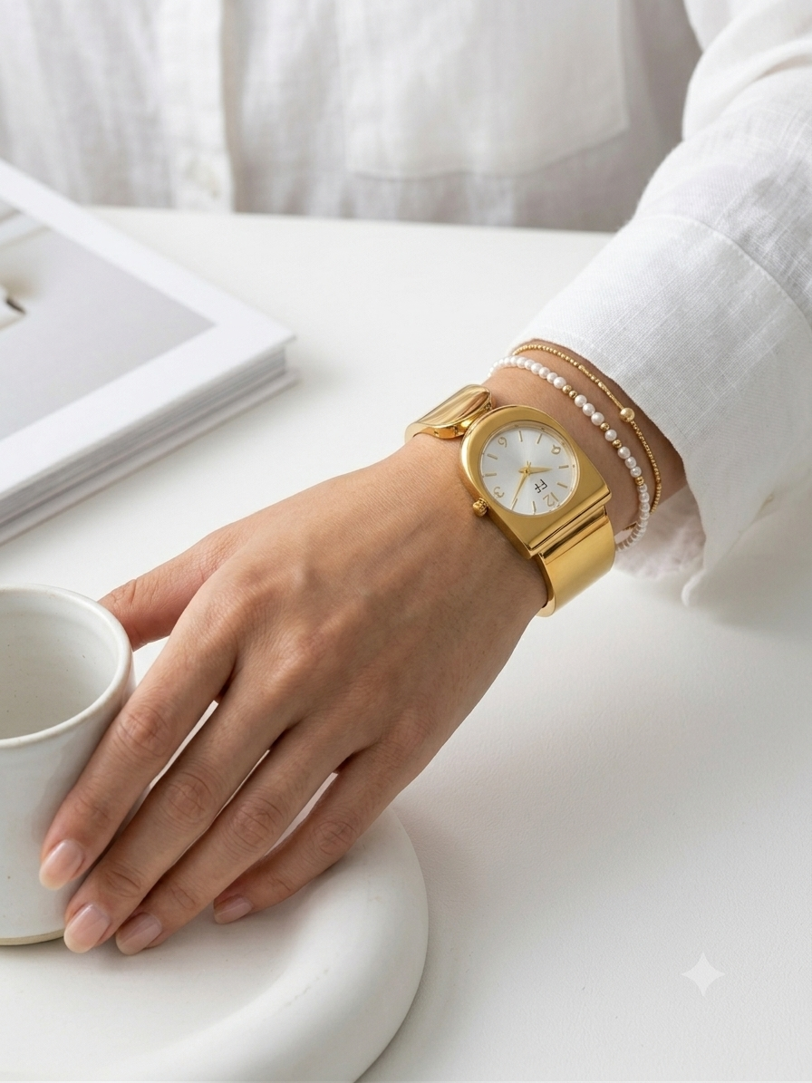 ✨Exquisite Vessel Chunky Gold White Dial Watch ✨