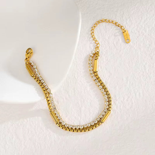 ✨Stainless steel Layered Crystal Link Chain Bracelet ✨