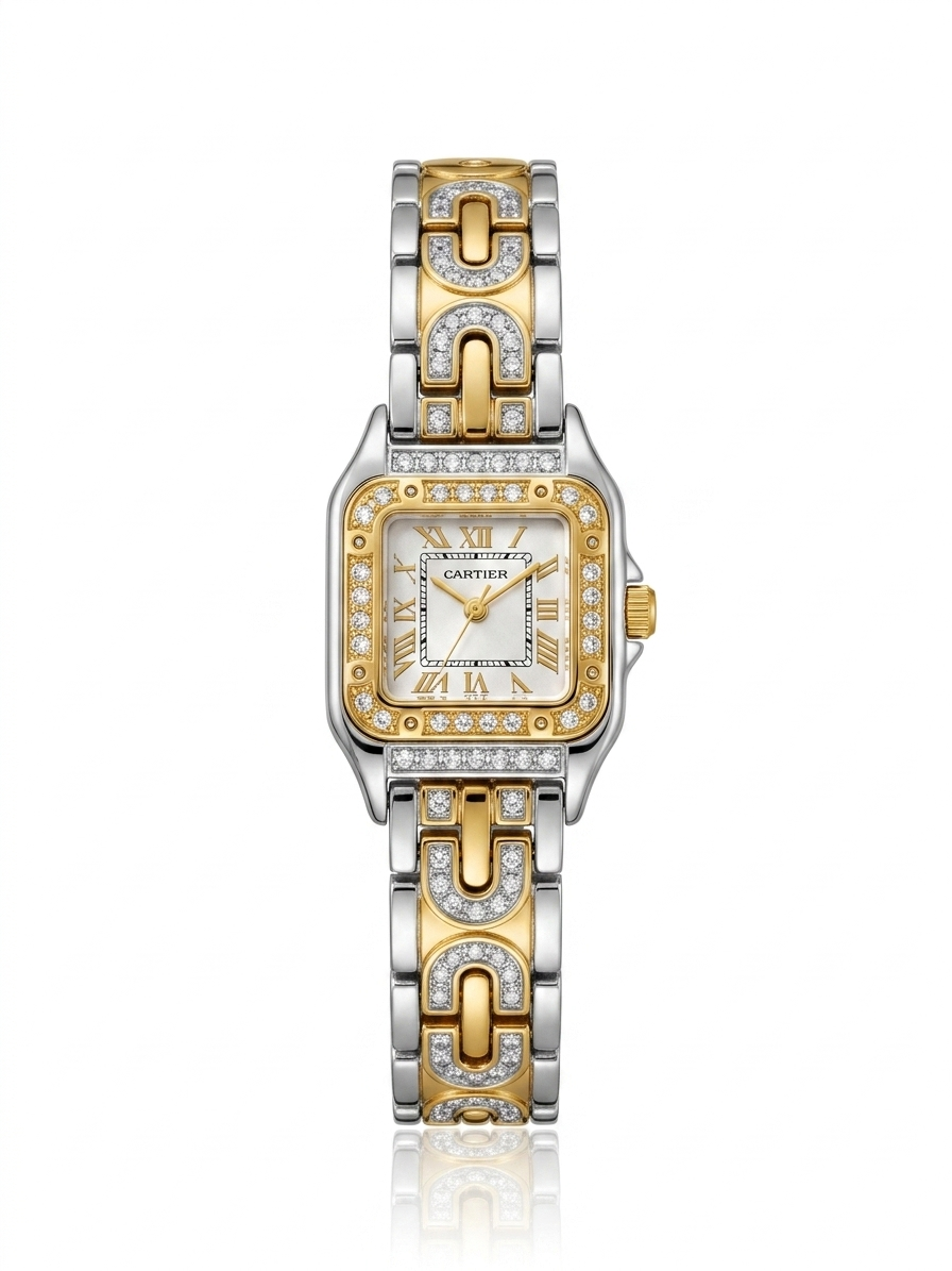 ✨ Zirconium Studded Classic SilverXGold Carte white dial Watch ✨