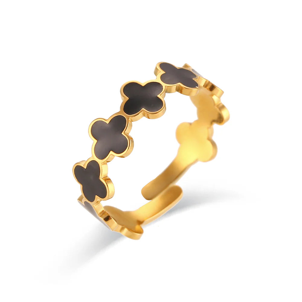 Clover black band ring