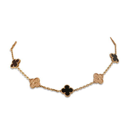 ✨Stainless steel 5 Motif 2 ways Black Gold Crystal Clovie necklace pendant✨