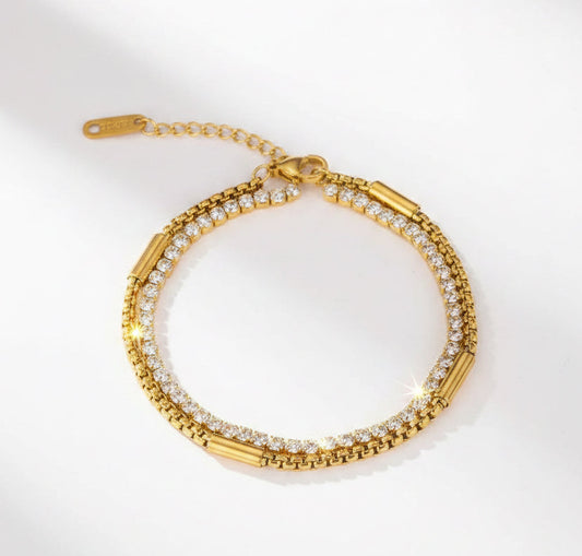 ✨Stainless steel Layered Crystal Link Chain Bracelet ✨