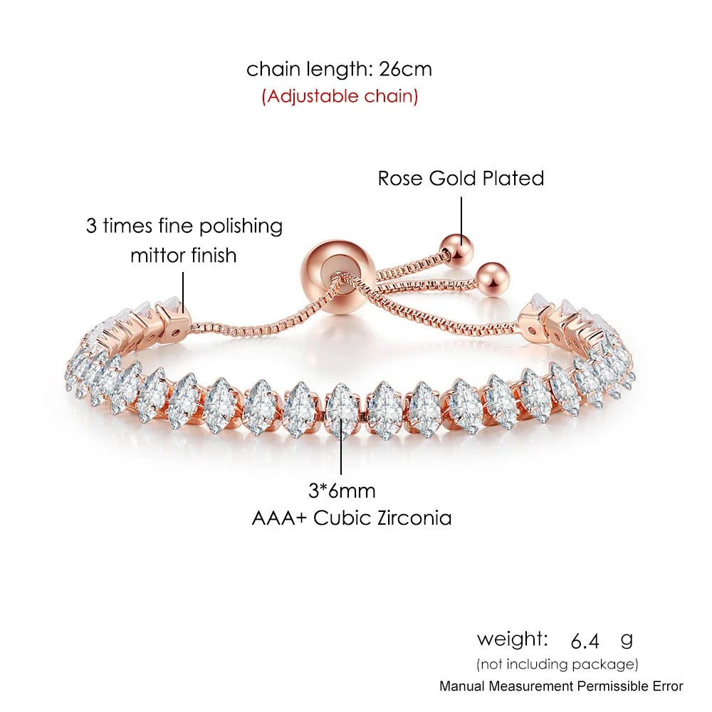 Rose Gold Diamond Cut Tennis Adjustable Bracelet