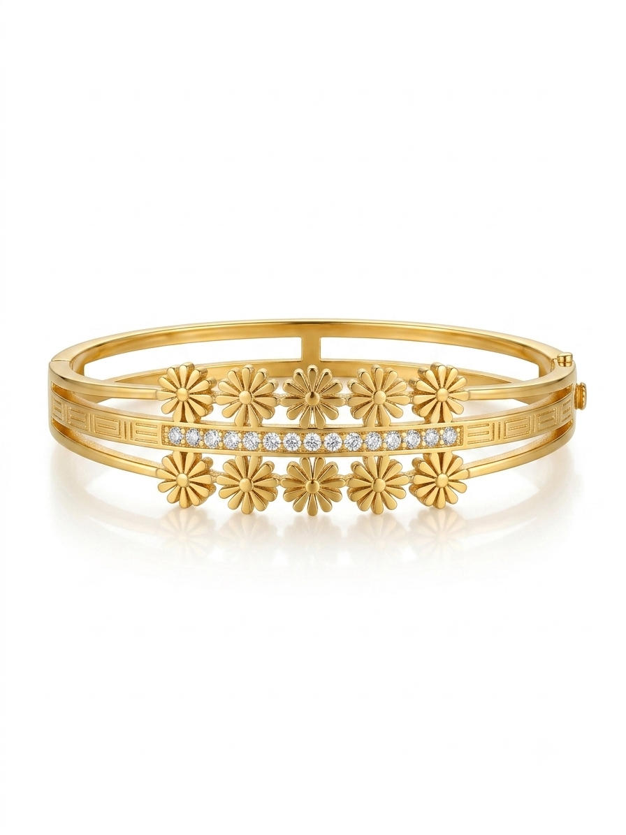 ✨Stainless steel Gold Crystal Studded floral Cuff Bracelet✨