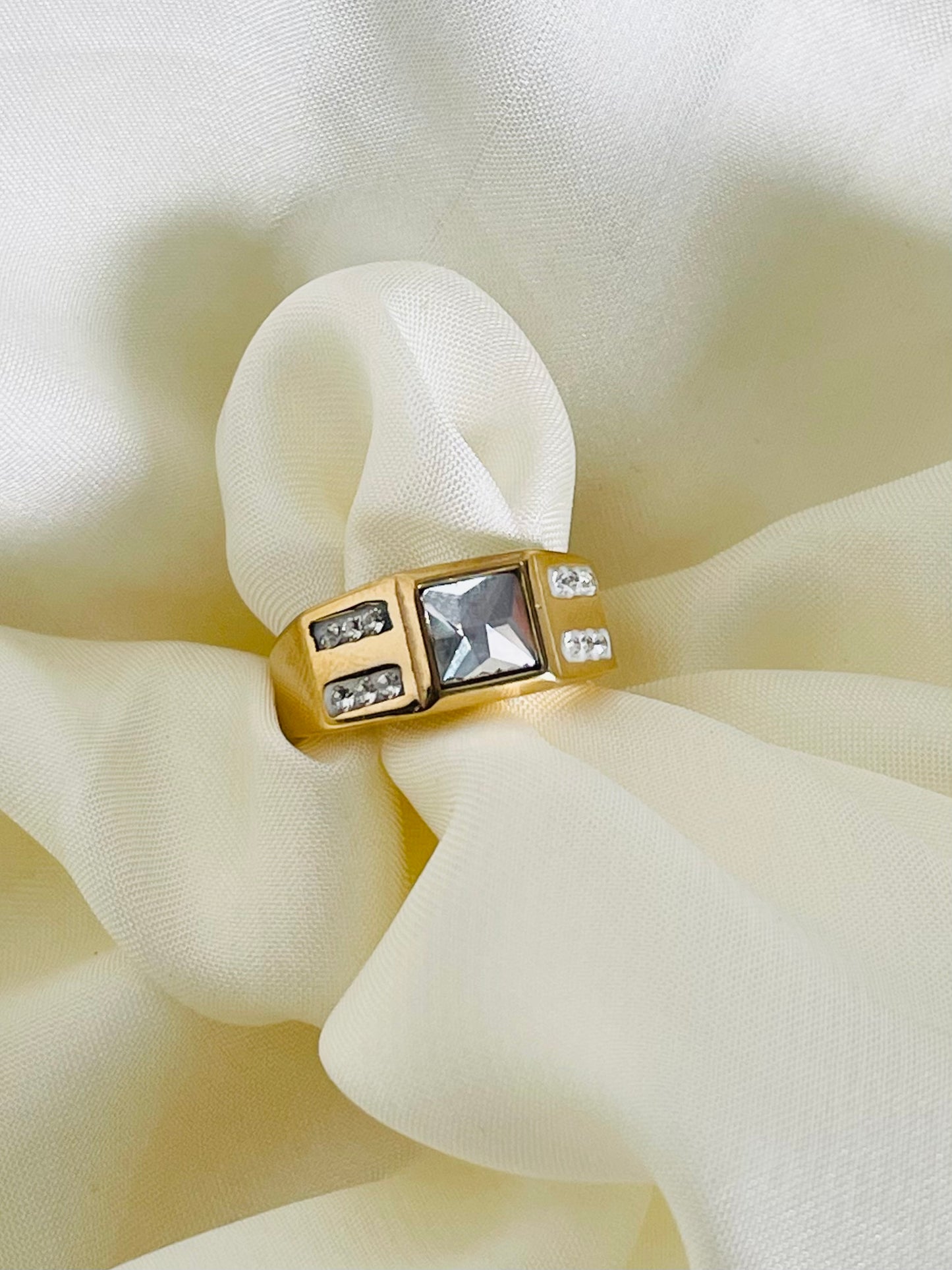 ✨ Stainless Steel Gold Gemstone Ring ✨