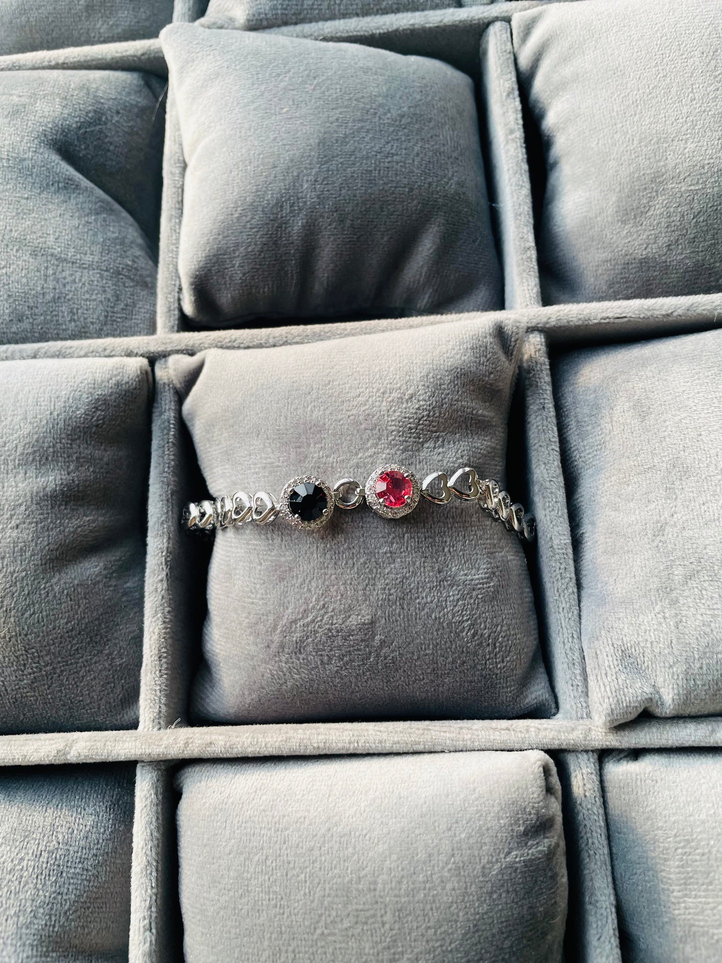 Pink black zircon silver bracelet