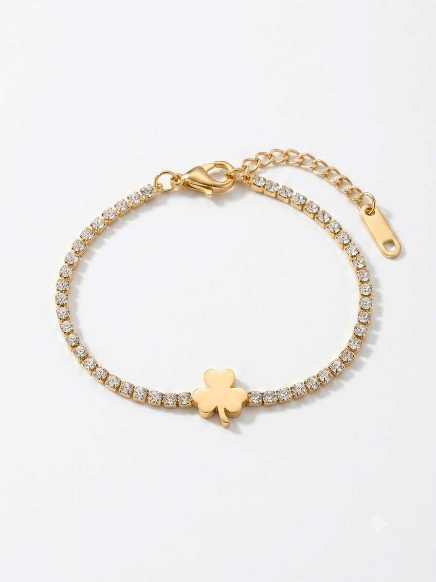 ✨Stainless steel Gold Tennis Clovie chain Bracelet✨