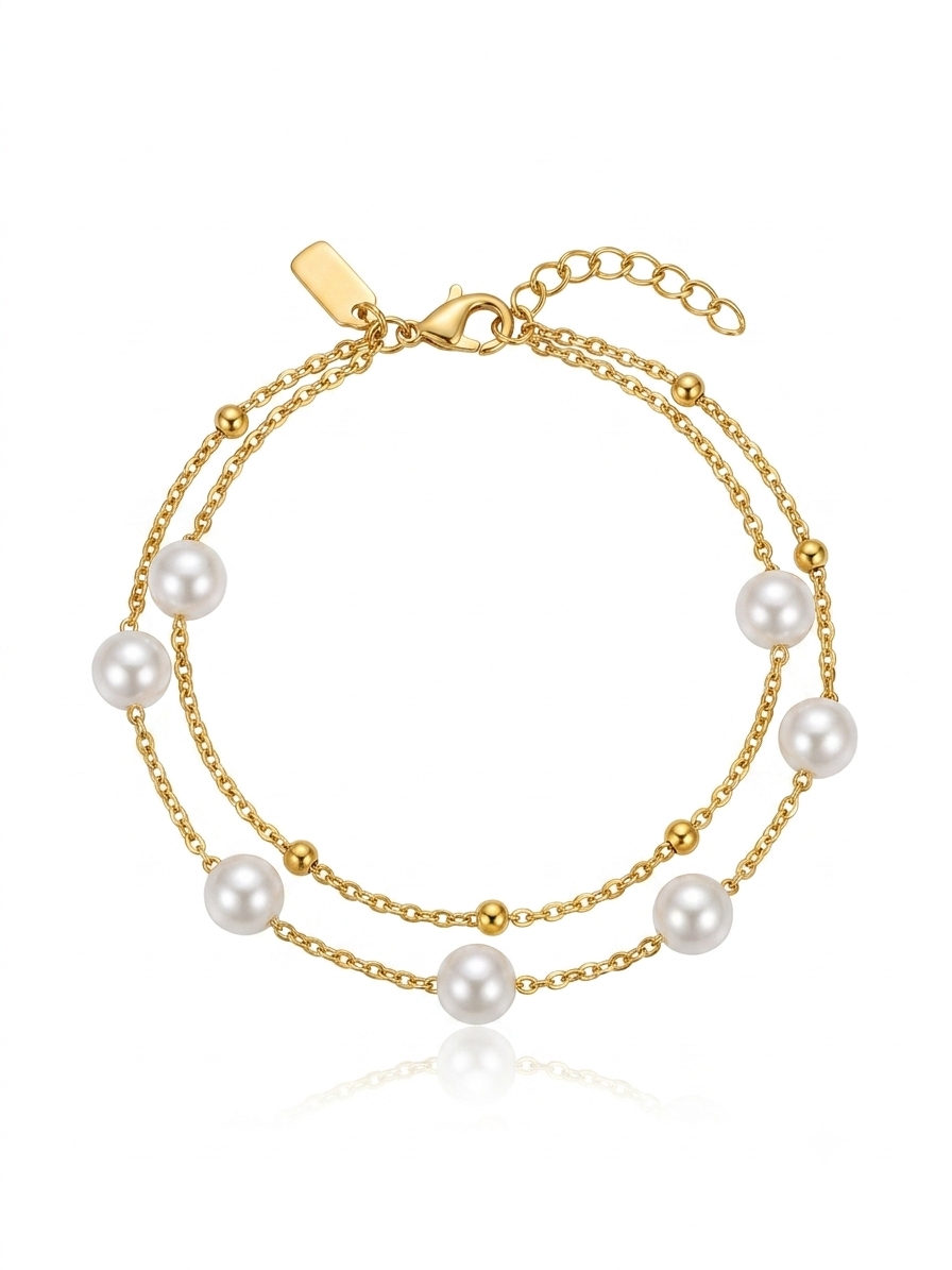 ✨Stainless steel Gold layered pearl beaded chain Bracelet✨
