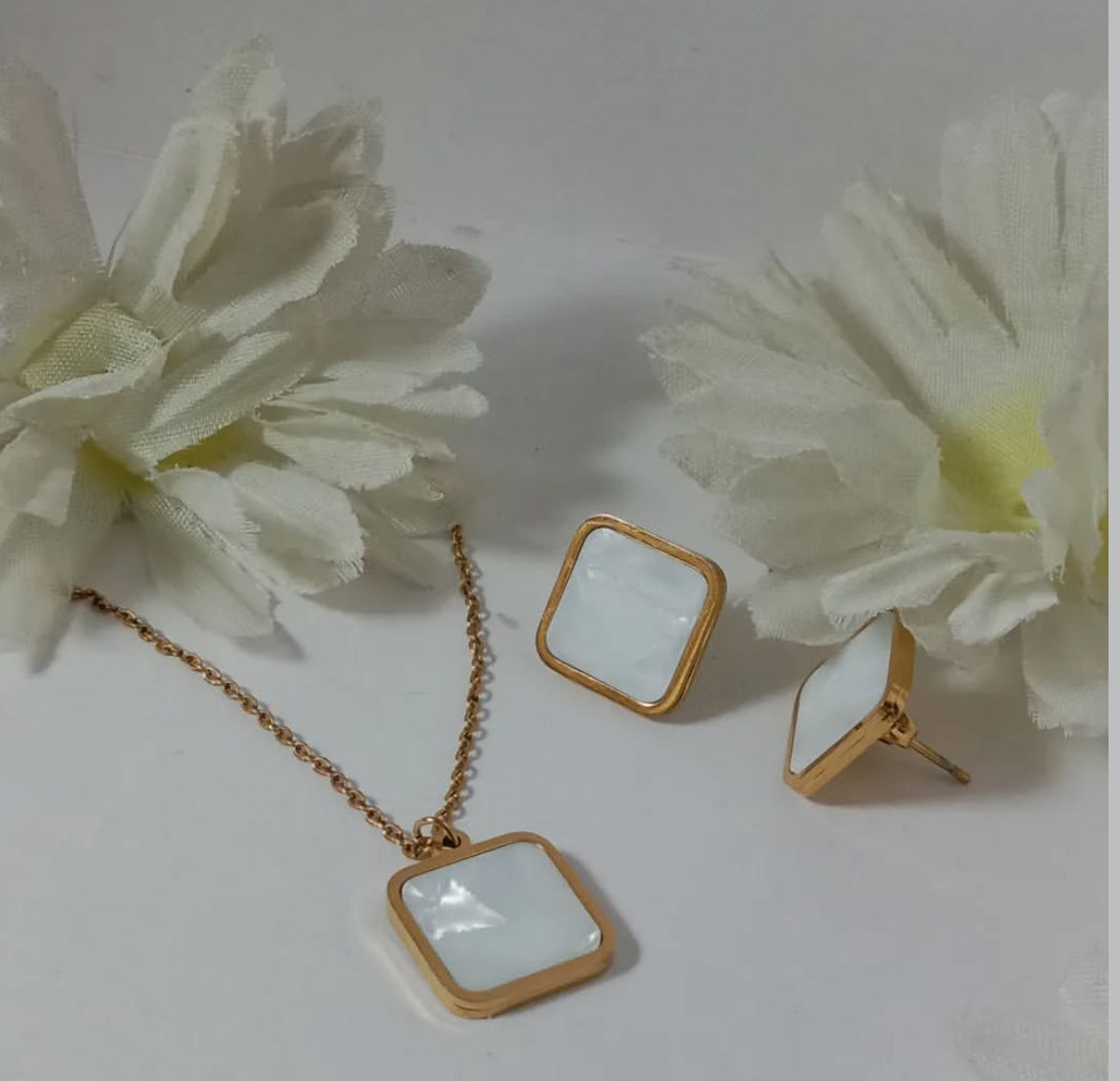 ✨Stainless steel White Enamel Golf Square Pendant tops Set ✨