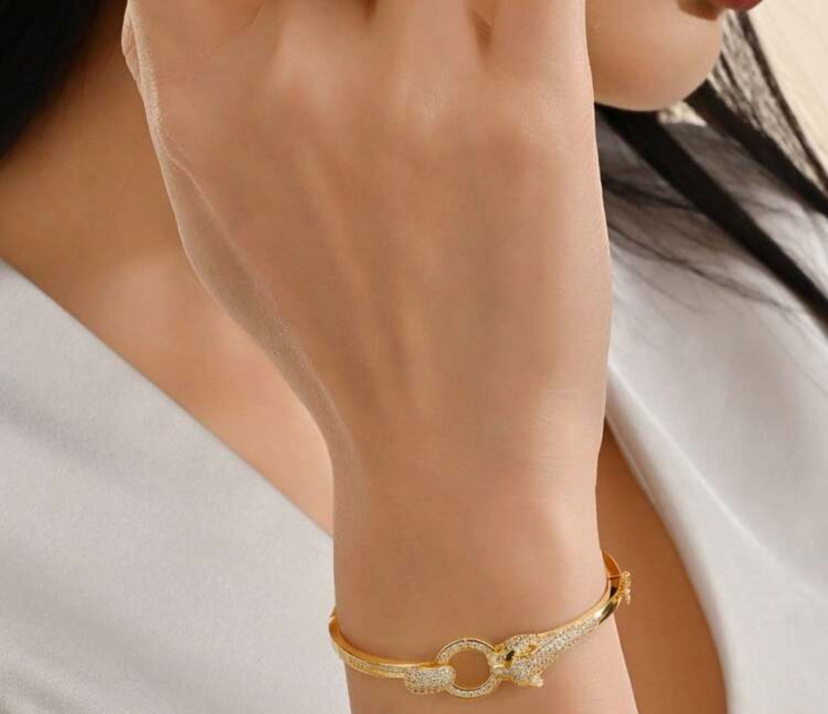 ✨24k Exquisite Zircon Gold Studded Leopard Gold Cuff Bracelet ✨