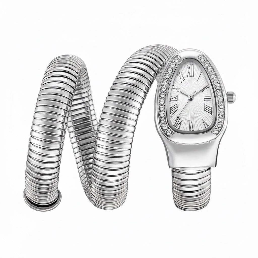 ✨Crystal studded SilverxSilver dial Bvlg serpenti snake watch✨