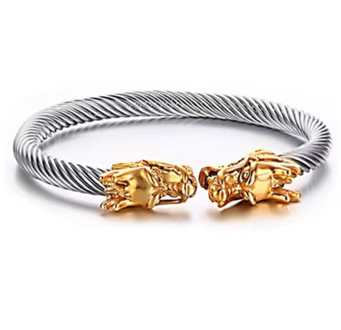 Stainless Steel 18k Gold Plated SilverxGold Dragon Braided Cuff Bracelet ✨