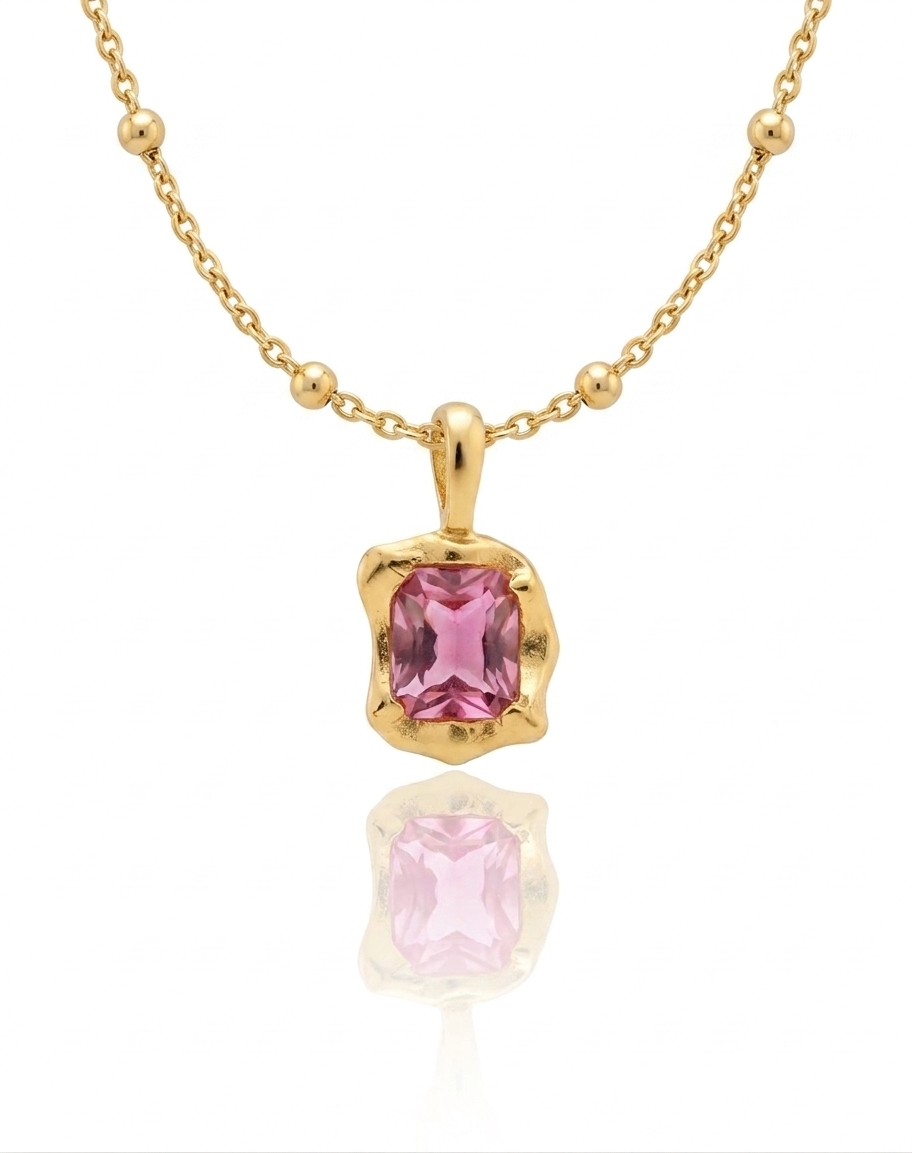 ✨Stainless steel Gold Beaded Pink charm Pendant ✨
