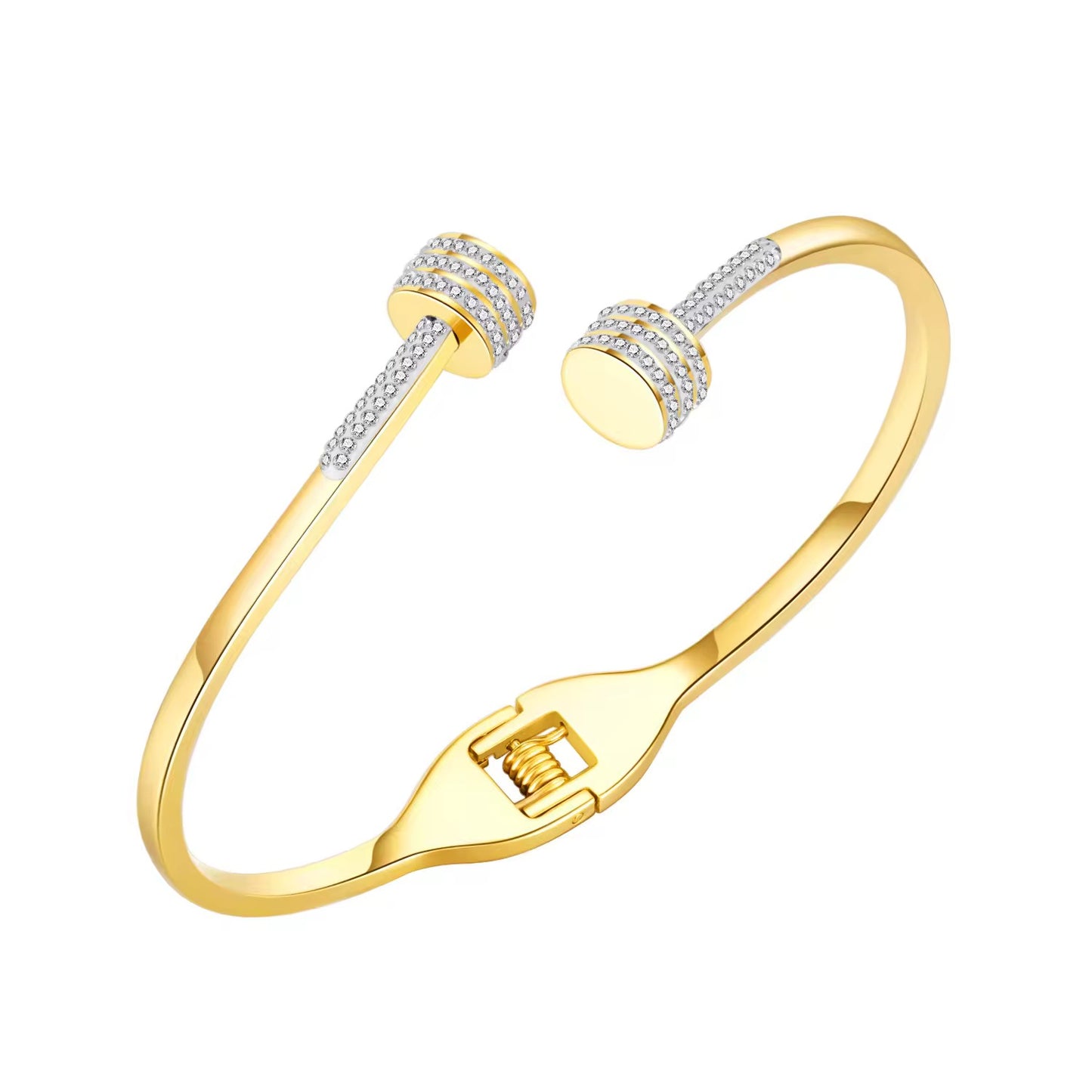 ✨Exquisite Diamantés Studded Cylinder Gold Cuff Bracelet ✨