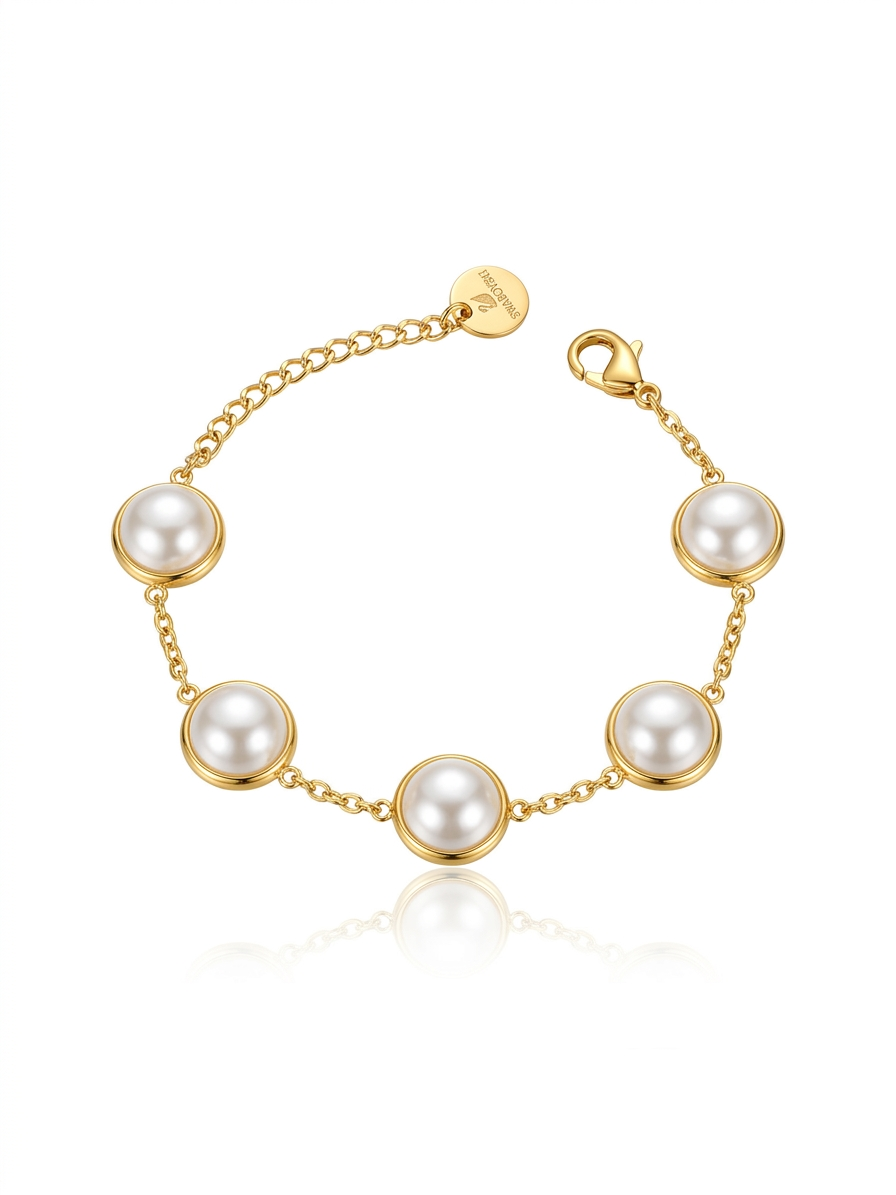 Pearl gold beaded adjustable chain bracelet