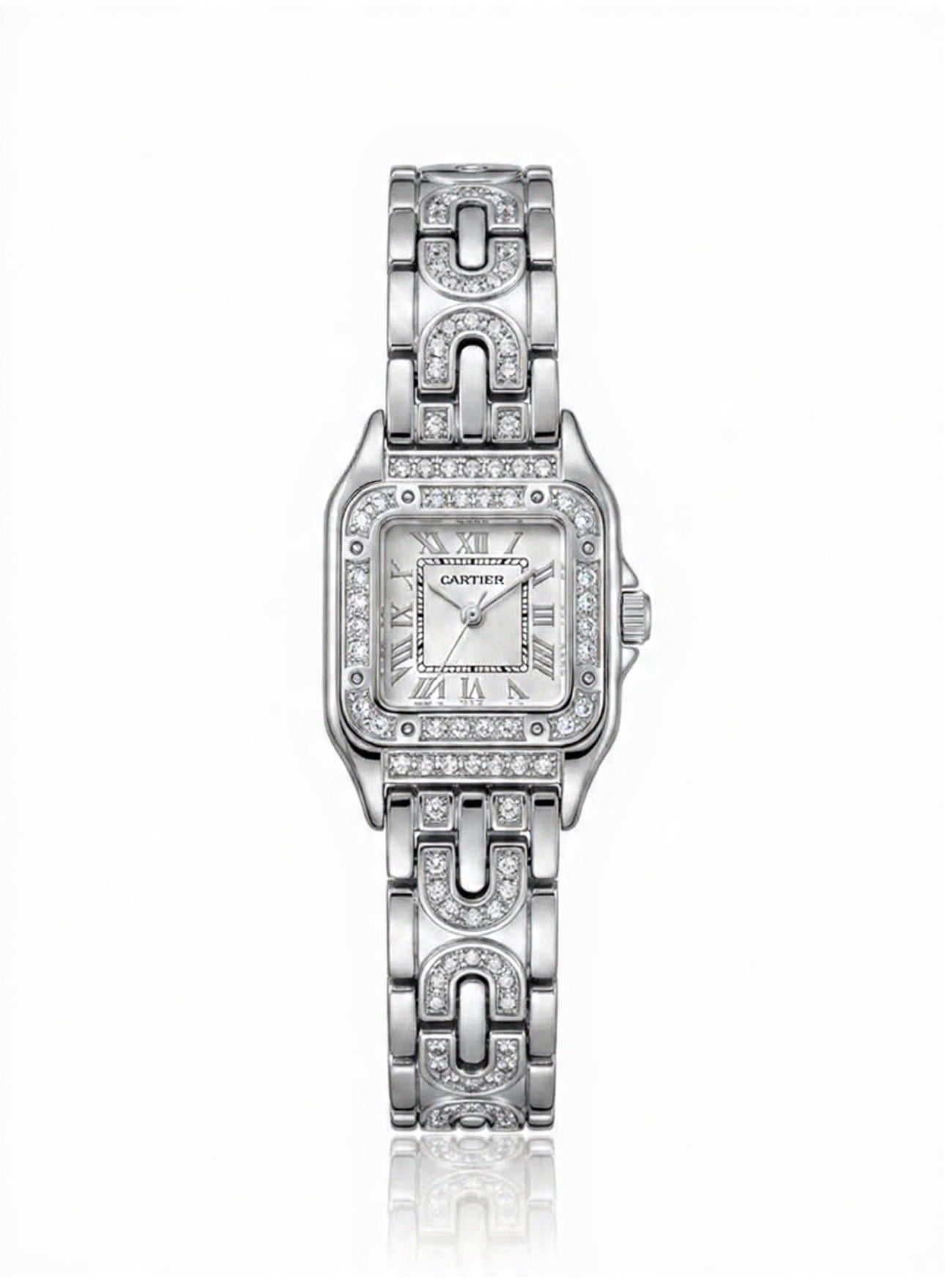 ✨ Zirconium Studded Classic Silver Carte white dial Watch ✨