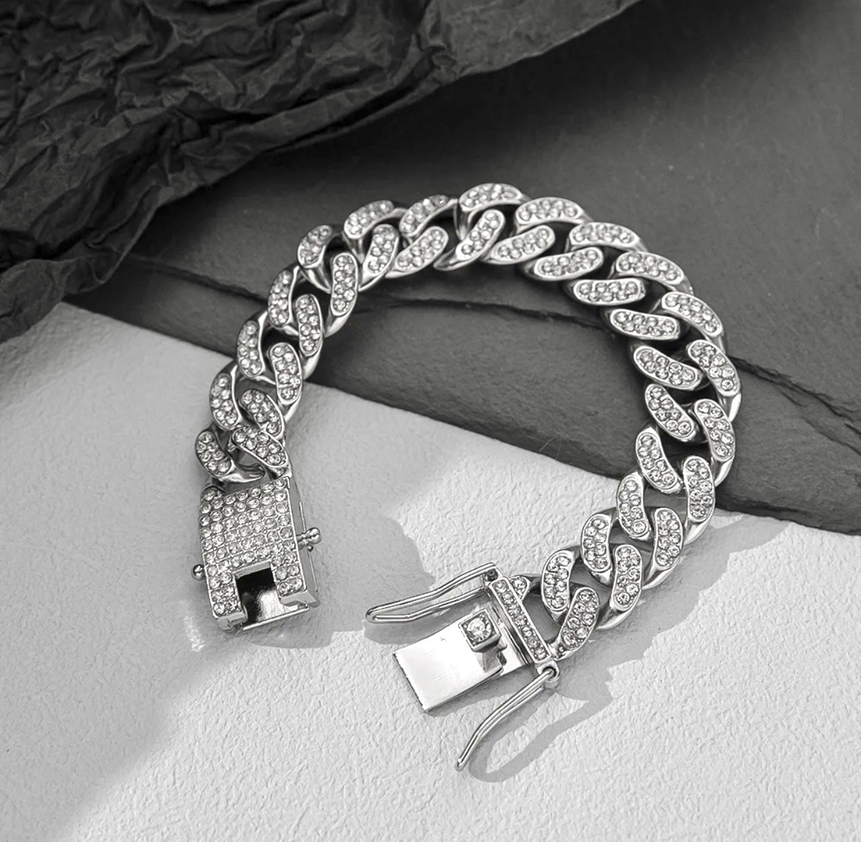 Iced out silver crystal bracelet