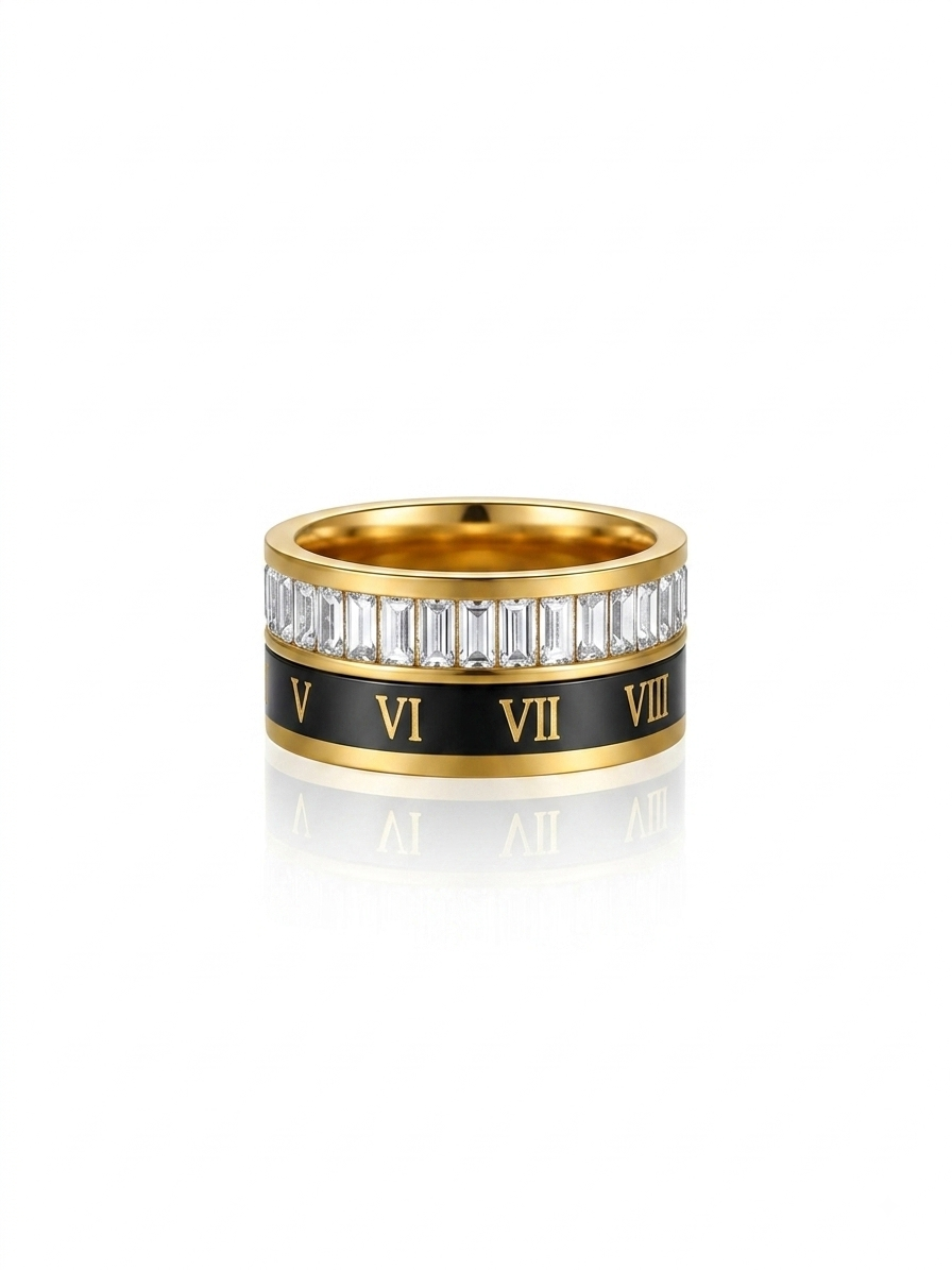 ✨Exclusive Stainless steel Black Gold Roman Zirconia Ring ✨