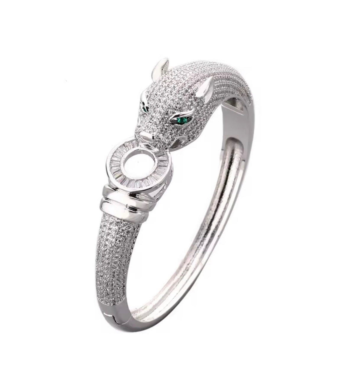 ✨Silver Emerald Eye Zirconium Studded Leopard Cuff Bracelet ✨