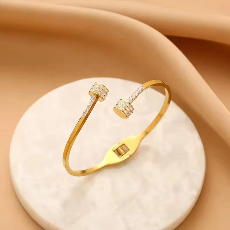 ✨Exquisite Diamantés Studded Cylinder Gold Cuff Bracelet ✨