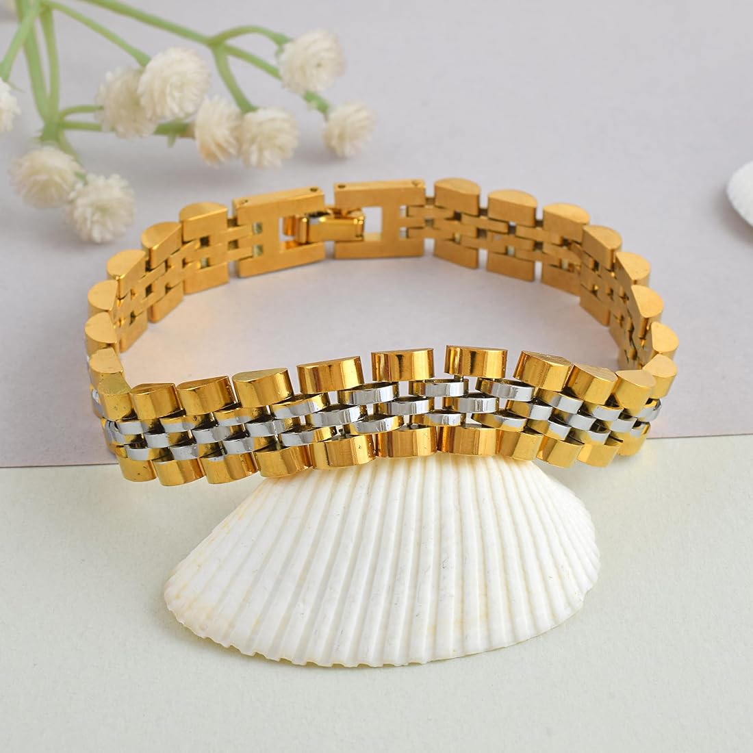 ✨ Stainless Steel SilverXGold Jubilee Pvd Band Chain Bracelet ✨