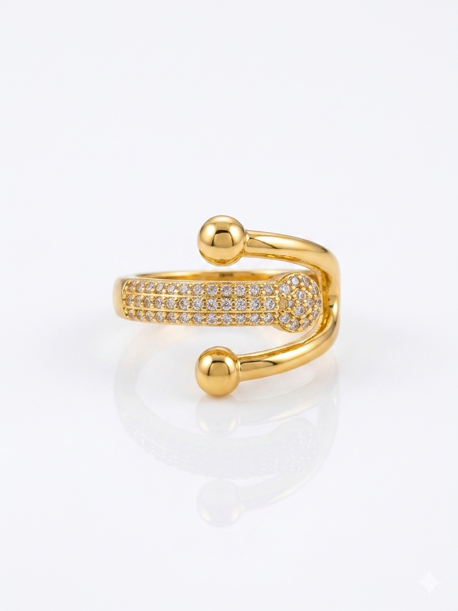 Exclusive Zircon Studded Sleek Gold Adjustable Ring ✨