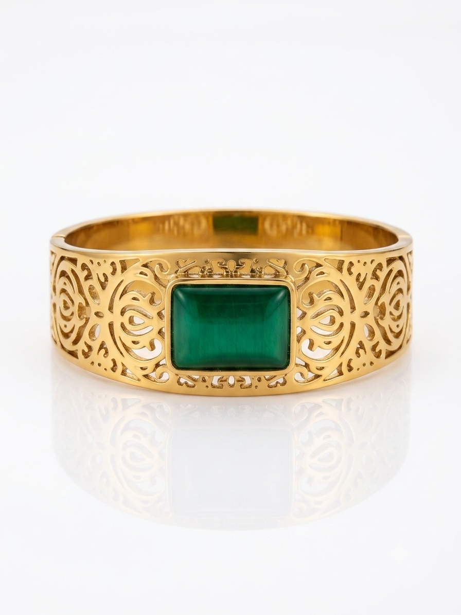 ✨Exclusive Stainless steel Gold Emerald bar chunky Cuff Bracelet ✨