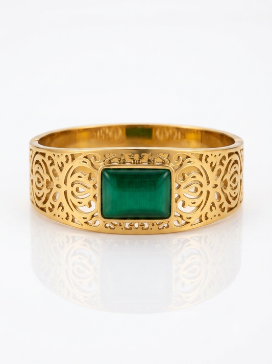 ✨Exclusive Stainless steel Gold Emerald bar chunky Cuff Bracelet ✨