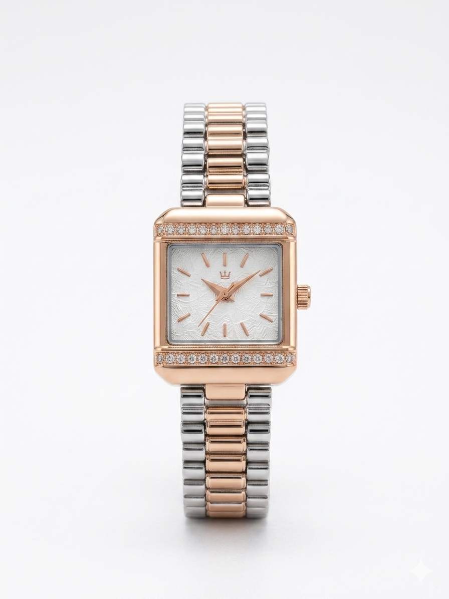 ✨Exquisite Crystal studded White Dial SilverXRoseGold True Worth Watch ✨