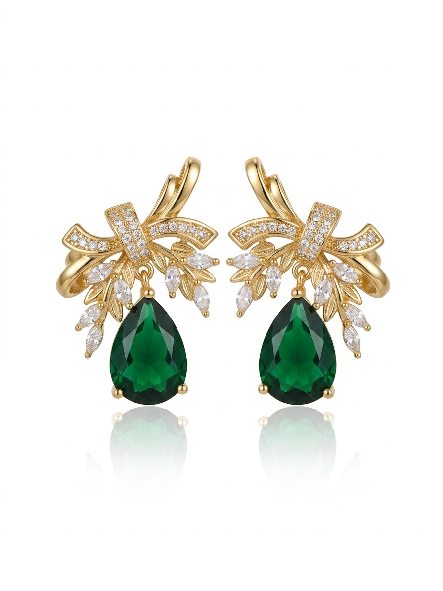 ✨Exclusive Sterling S925 Zirconium Gold Leaf Emerald Drop Earrings ✨