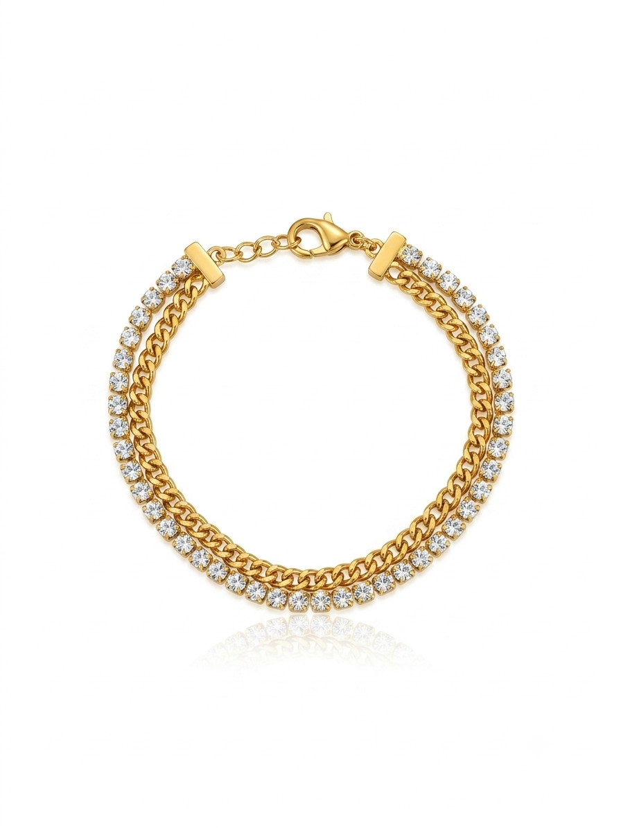 ✨Stainless steel Gold Link Layered Crystal chain Bracelet✨