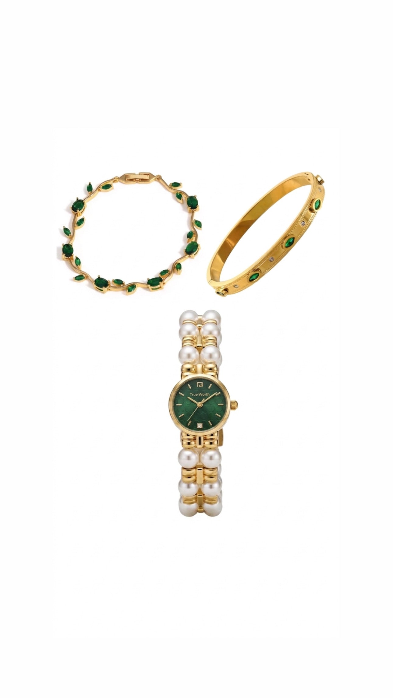 ✨ Extravagant Emerald Gold Pearl Stack ✨