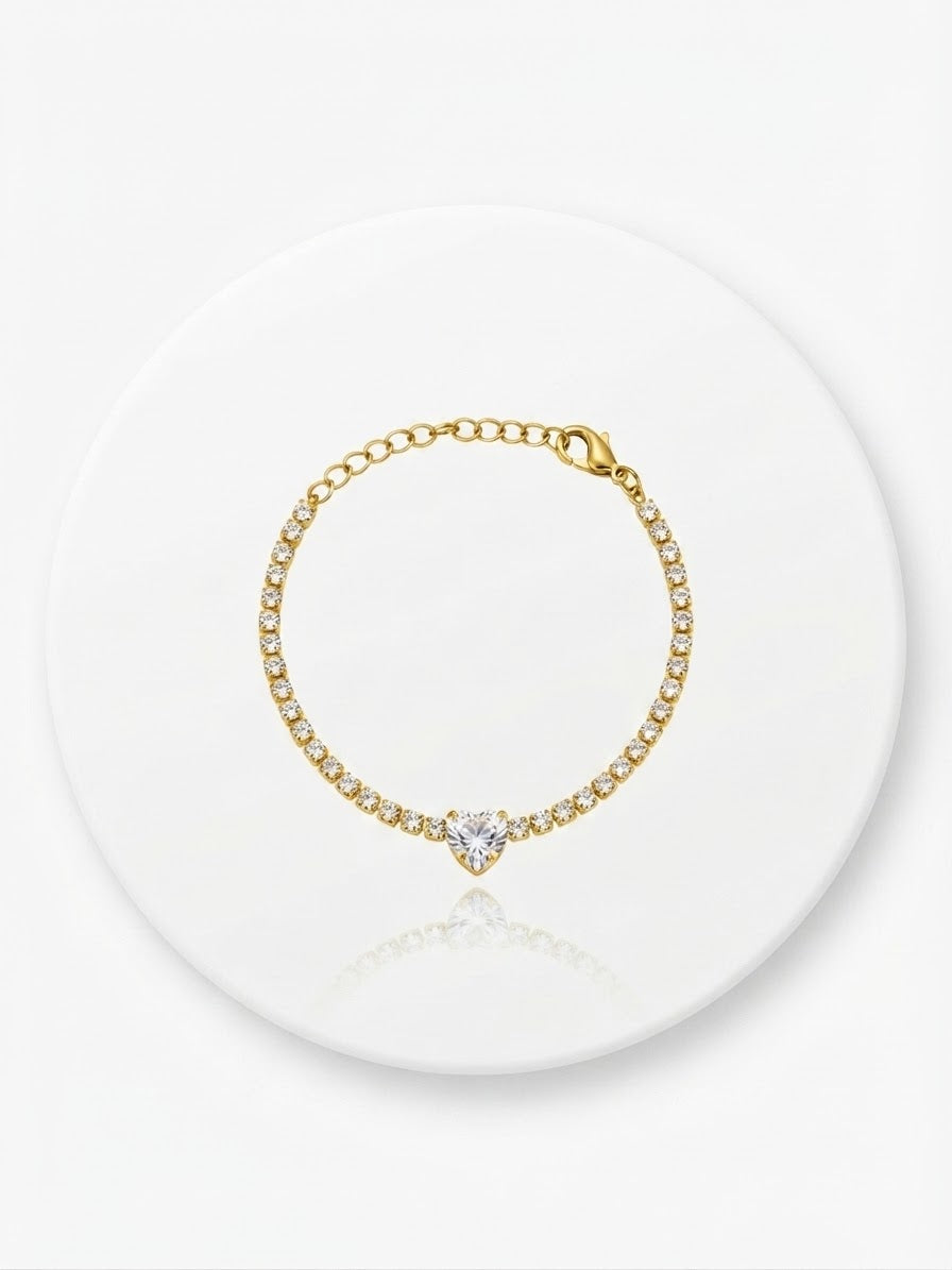 ✨Stainless steel Gold Tennis Heart chain bracelet ✨