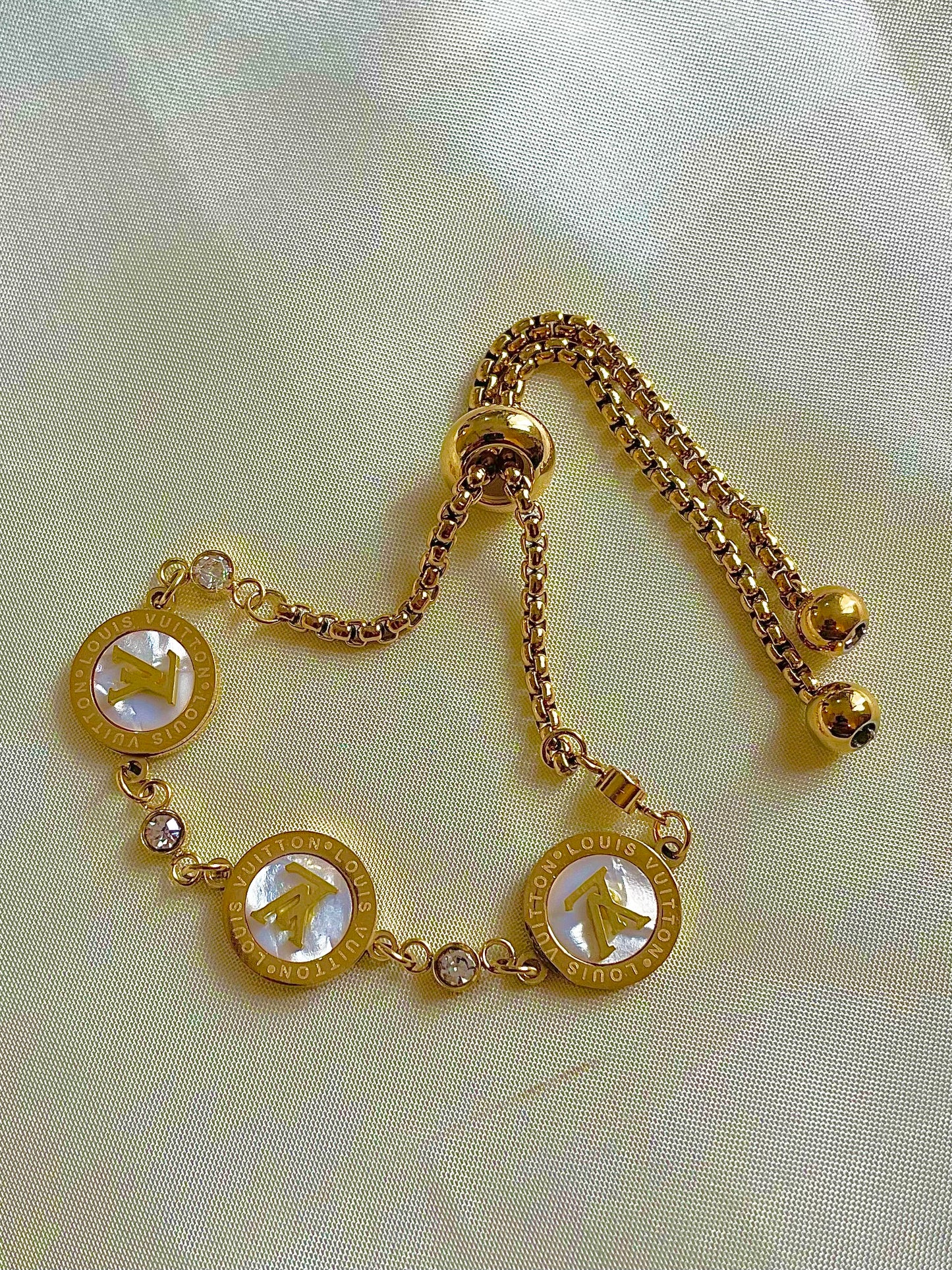 ✨ Stainless Steel Gold White Enamel Branded Chain Bracelet ✨