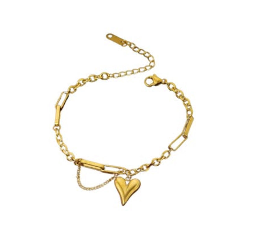 ✨Stainless Steel Gold Cuban Link Heart Adjustable Chain bracelet ✨