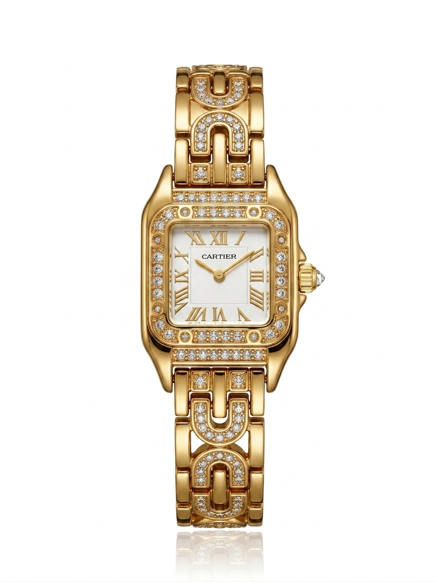 ✨ Zirconium Studded Classic Gold Carte white dial Watch ✨