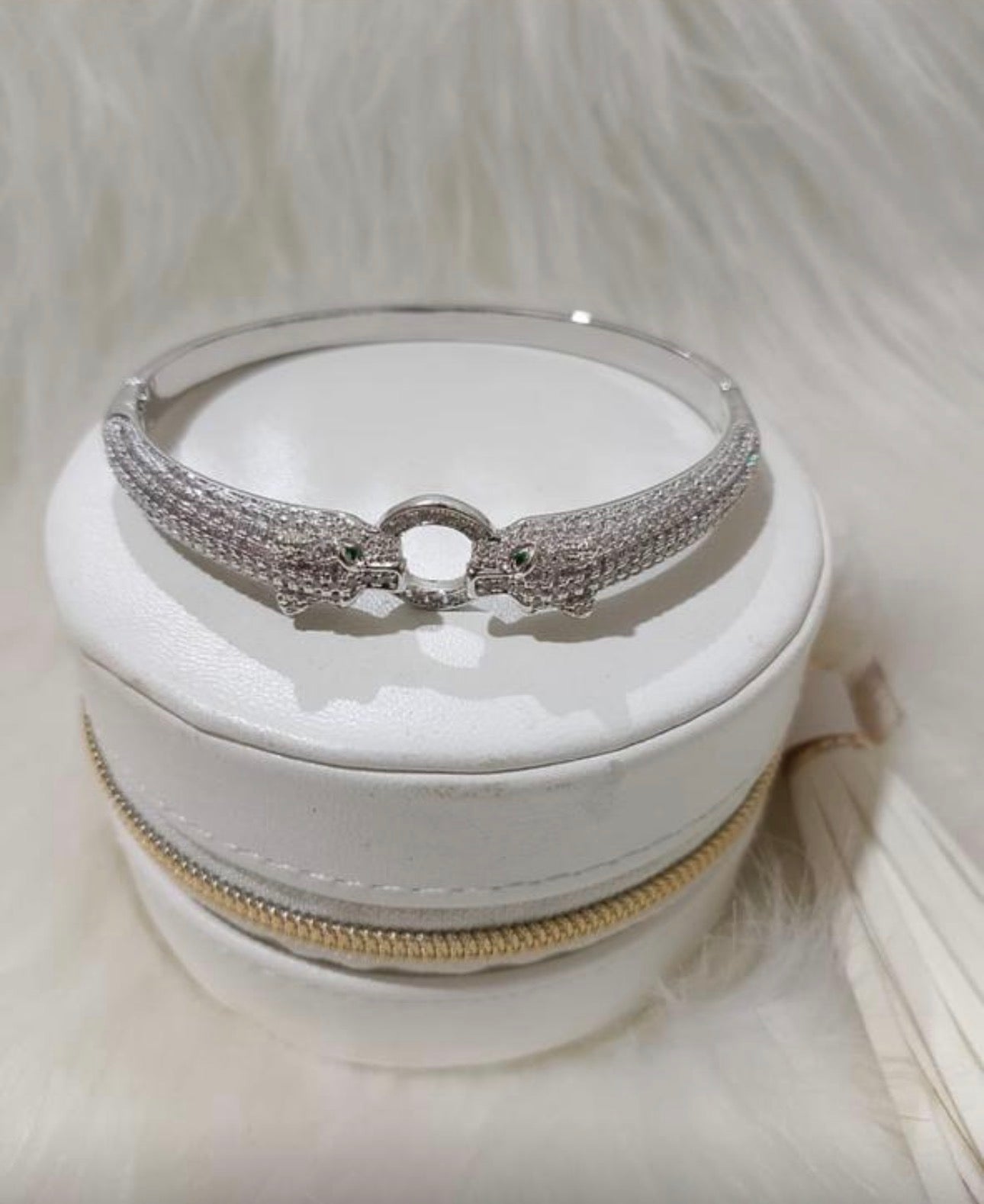 ✨Zirconium Silver Emerald Eye leopard Cuff Bracelet ✨