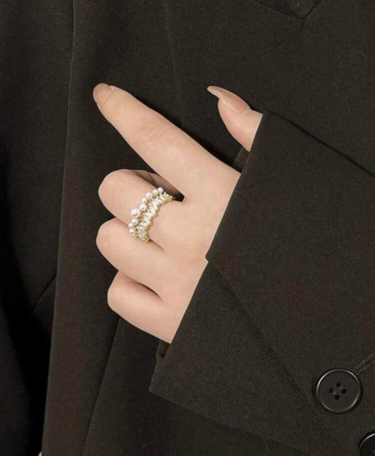✨Stainless steel Gold Zirconium Pearl Adjustable Ring ✨