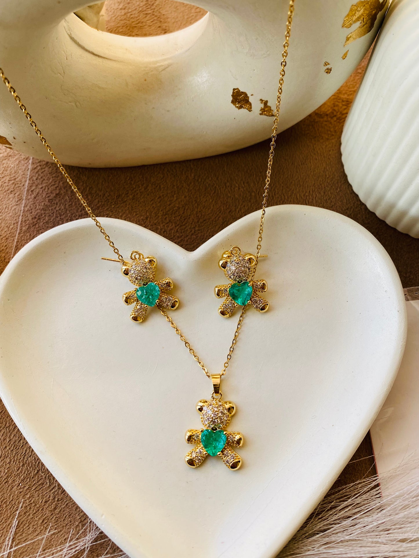 ✨Exquisite Zirconium Bear Purple heart Pendant and earrings Set ✨